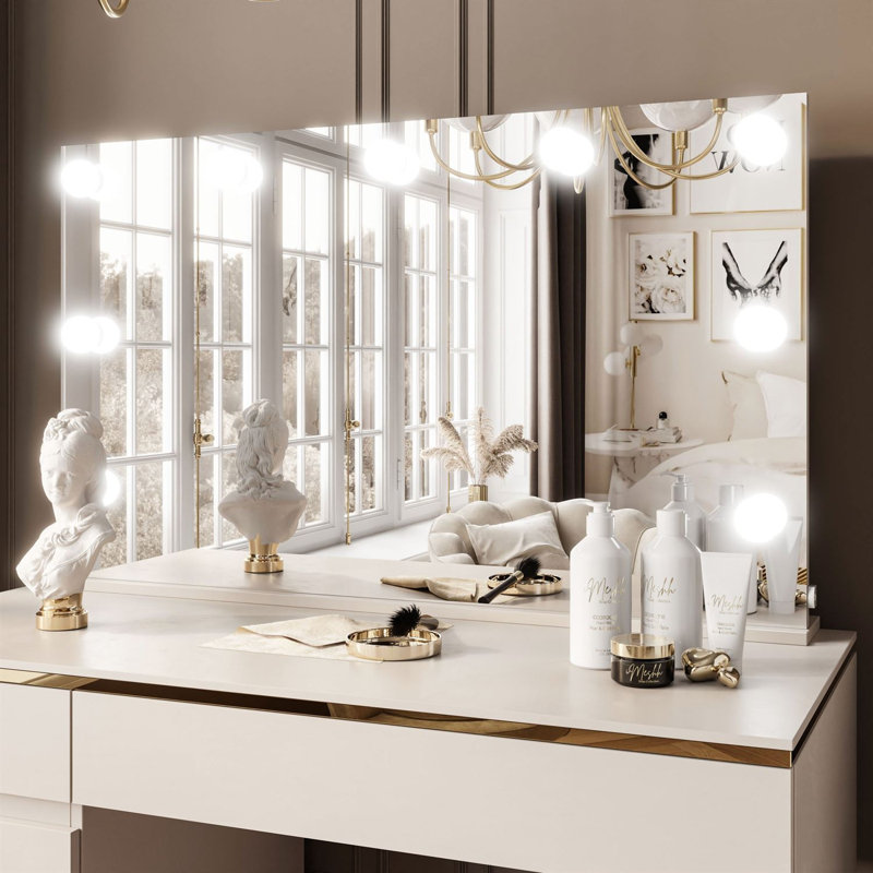 Algert Dressing Table with Mirror And LED Light Bulbs
