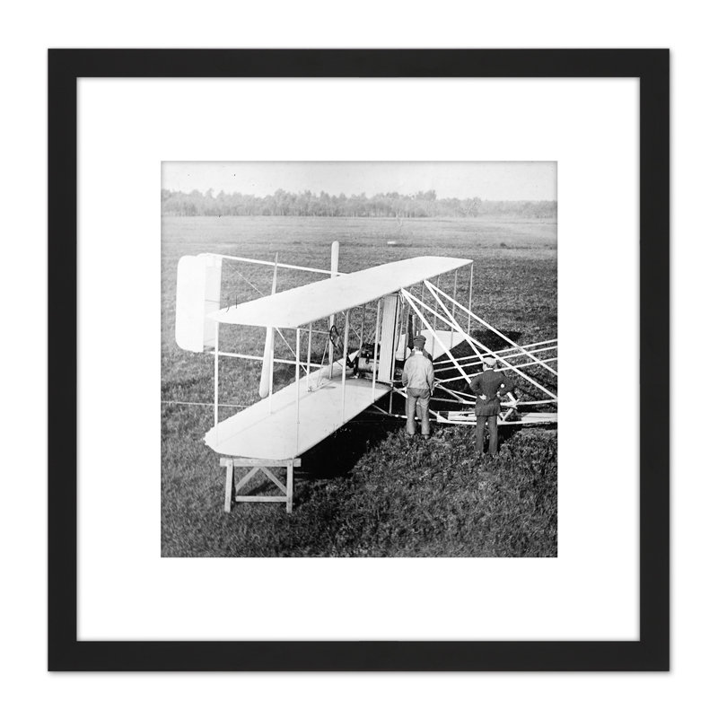 Wright Brothers Biplane Machine Old Photo - Single Picture Frame Print