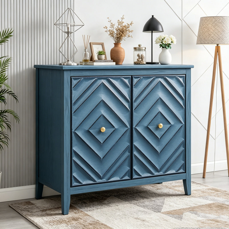 Armoire de rangement avec portes magnétiques, finition vintage mat, conception sans poignée, pieds surélevés pour un nettoyage facile