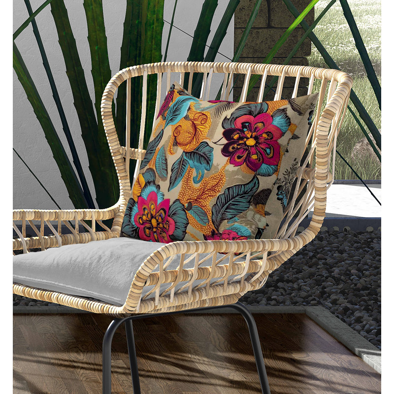 Coussin intérieur / extérieur Eclectic Garden, Carré 18 po, Bleu/rose/orange