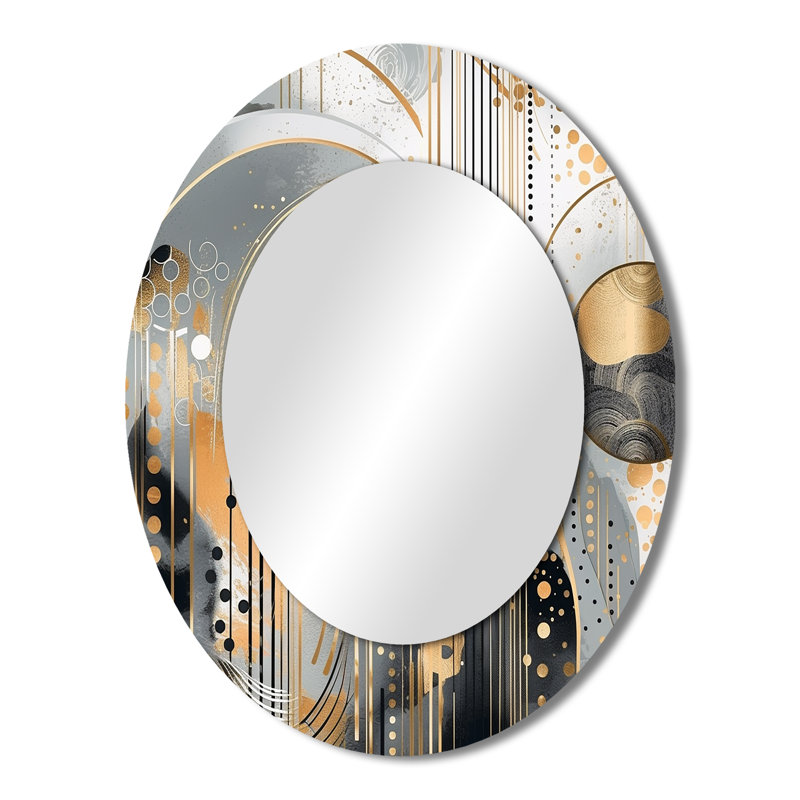 Shapes And Lines Abstract Marble I - Abstract Oval Decorative Mirror On Metal, 43" x 33"