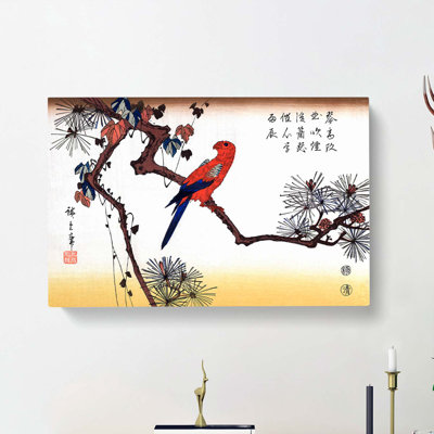 Macaw On Pine Branch by Utagawa Hiroshige - Wrapped Canvas Print
