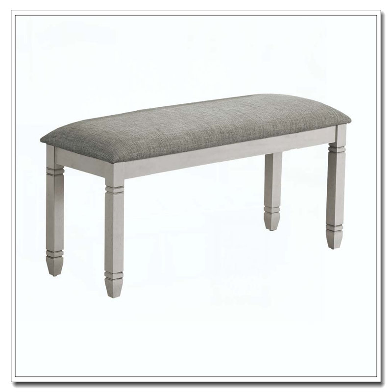 Banc, 41 po rectangulaire, cuisine, salle à manger, entrée, chambre à coucher, revêtement, bois, bois massif gris, tissu gris, transitionnel