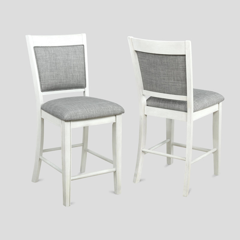 Tabouret de bar 2 pièces Farmhouse Style, Blanc, Gris
