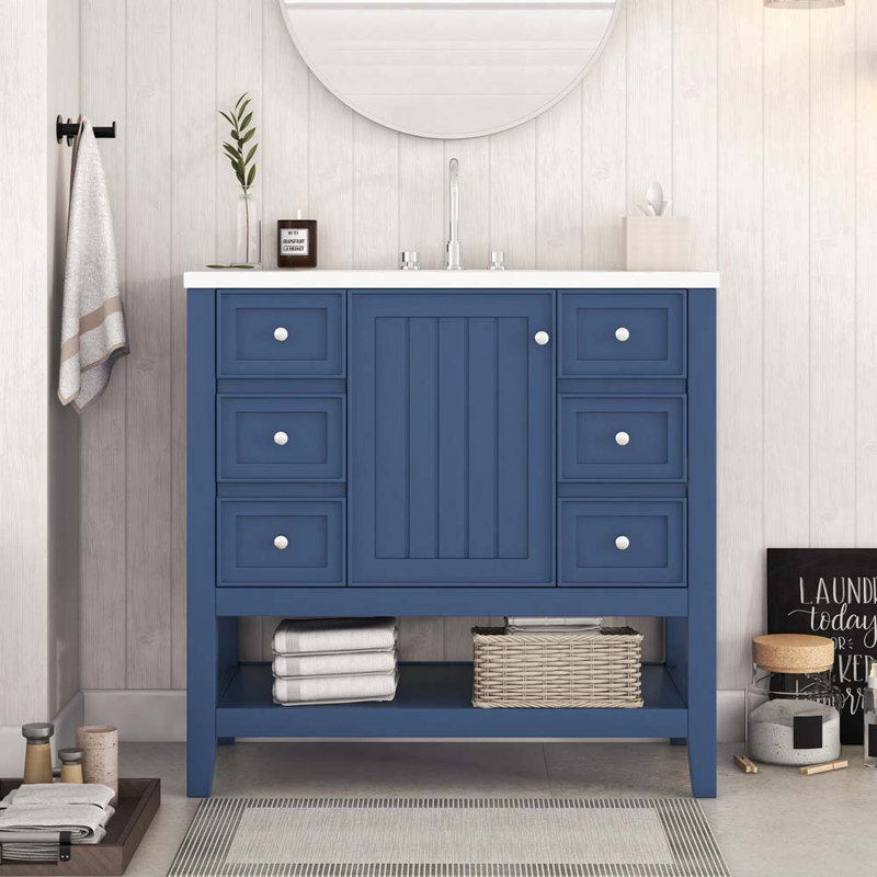 Ensemble de meuble-lavabo simple 36 po Glenita, Bleu