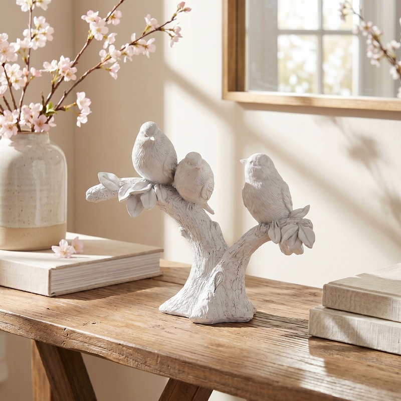 10" Resin Trio Bird On Branch`