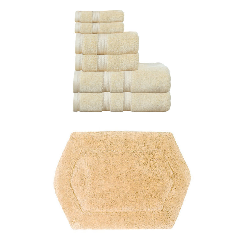 Bryd Collection 100% Soft Cotton 6 Pc Towel Set & 1 Pc 17x24" Bath Rug, (Set of 7), Yellow