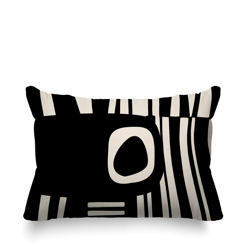 Oreiller rectangulaire réversible intérieur / extérieur Jina, Noir / blanc cassé, H 14 po x l 20 po