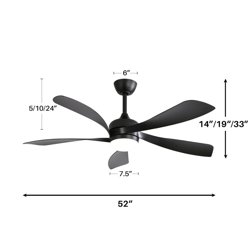 52 Inch Modern Ceiling Fan With 3 Color Dimmable 5 ABS Blades Remote Control Reversible DC Motor With Led Light, Black