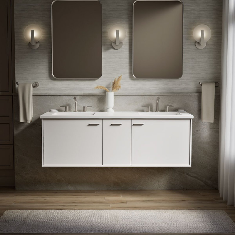Jute 60" Vanity With Quartz Countertop, Sink And Hardware Included, Linen White