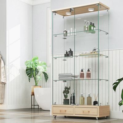 Modern Glass Display Cabinet With 2 Large Drawers by Ivy Bronx