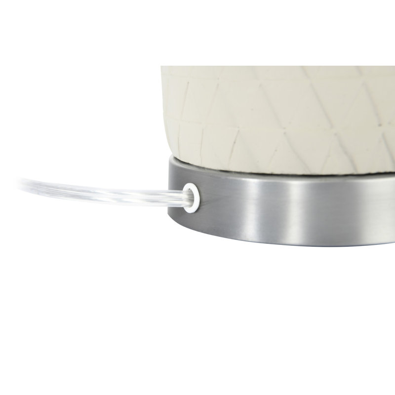 Raw Concrete Table Lamp with Aged Pewter Accents and Linen Shade, Cream
