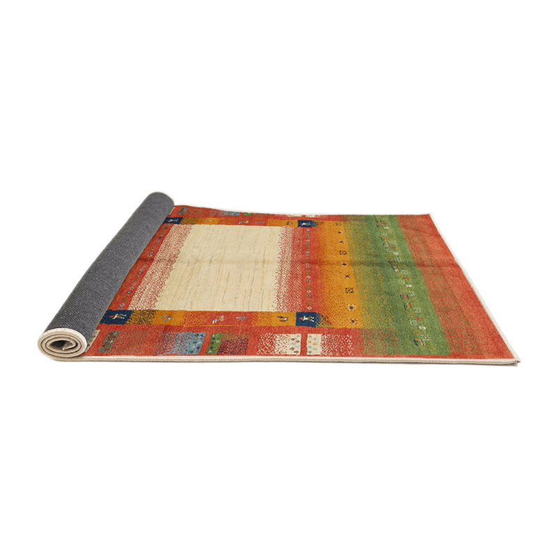 Tapis contemporain rouge / beige / vert, Rectangle 5 pi x 7 pi