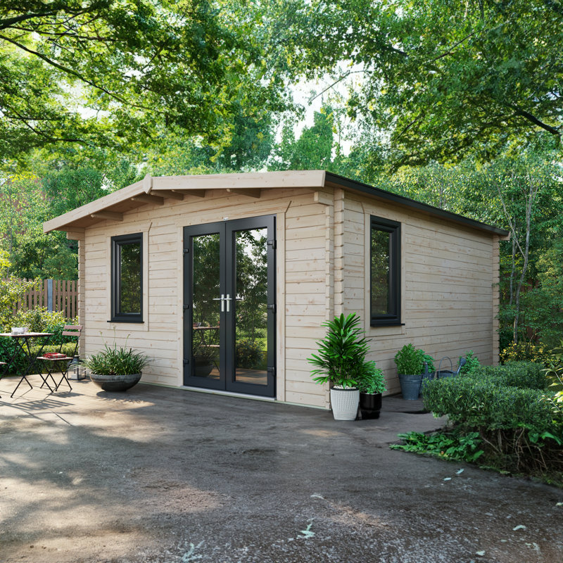 Powersheds Apex 16 x 14ft Chalet Log Cabin, Doors to the Right - 44mm