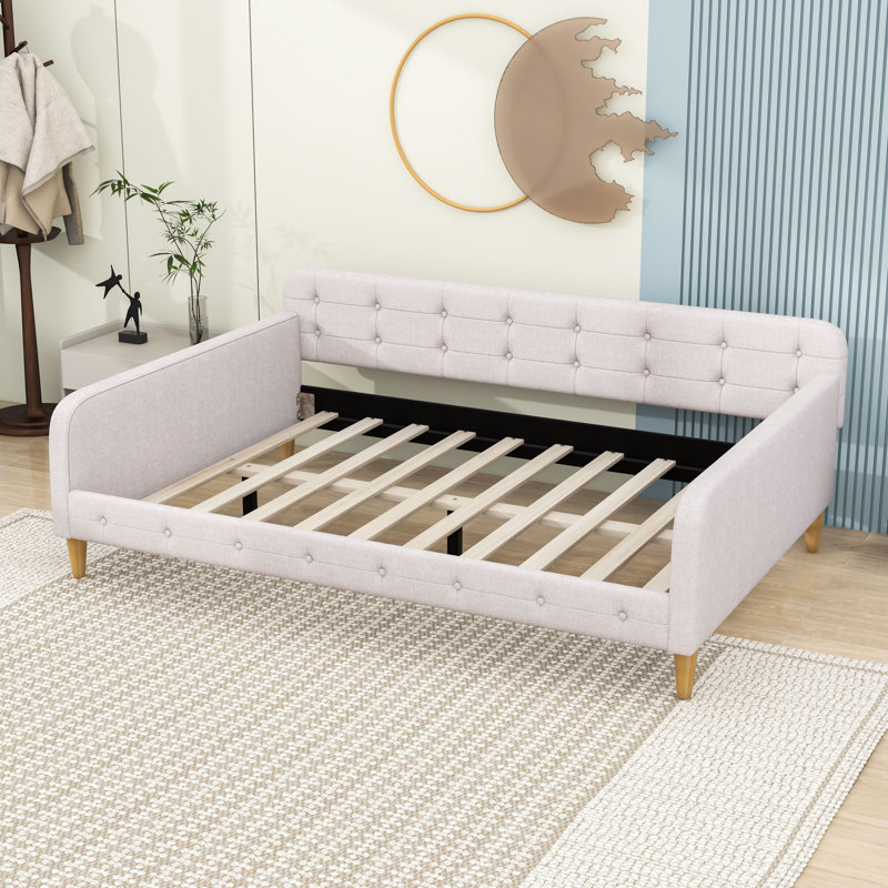 Lit de jour rembourré capitonné, Lit double, Beige