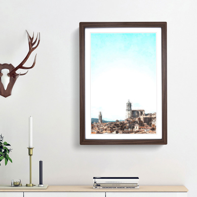 Girona In Spain - Single Picture Frame Painting on MDF, 33cm H x 24cm W x 2cm D, Walnut Framed