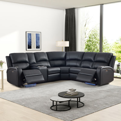 3-Piece Breathable Leather Power Reclining Sectional, Home Theater Couch With Storage, Cup Holder & LED