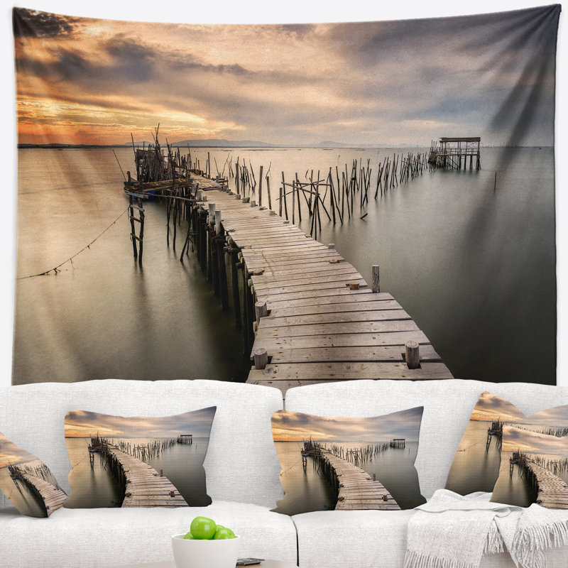 Tapisserie de vieux pilier en bois carrasqueira avec accessoires suspendus en bois de polyester mer de mer, H 78 po x l 92 po