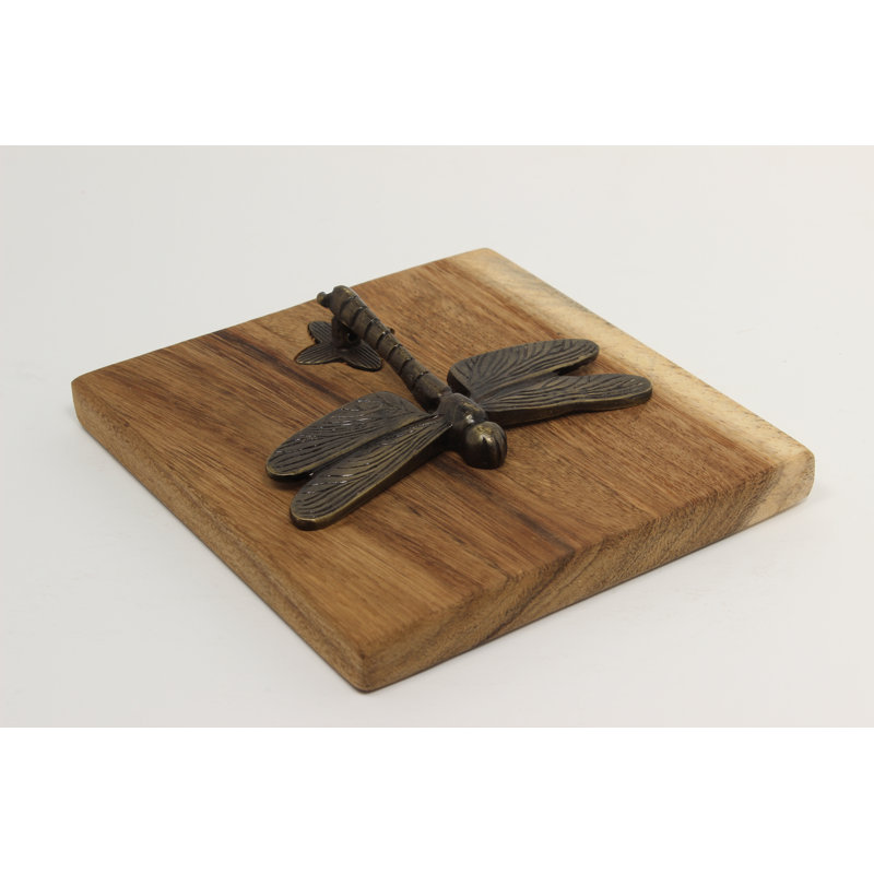 Brass Dragonfly Wood Napkin Holder