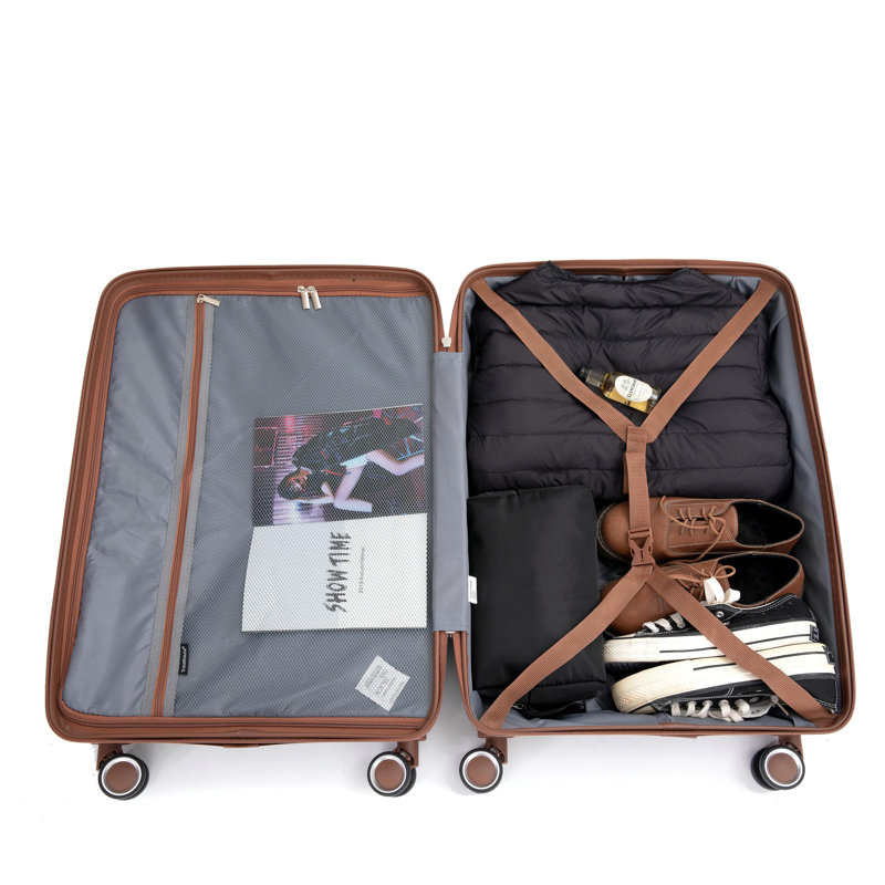 Ensemble de 5 valises, ensemble de valises rigides en PP avec serrure TSA et roulettes durables (20 "24" 28 + un sac de voyage et une trousse de toilette, vert)