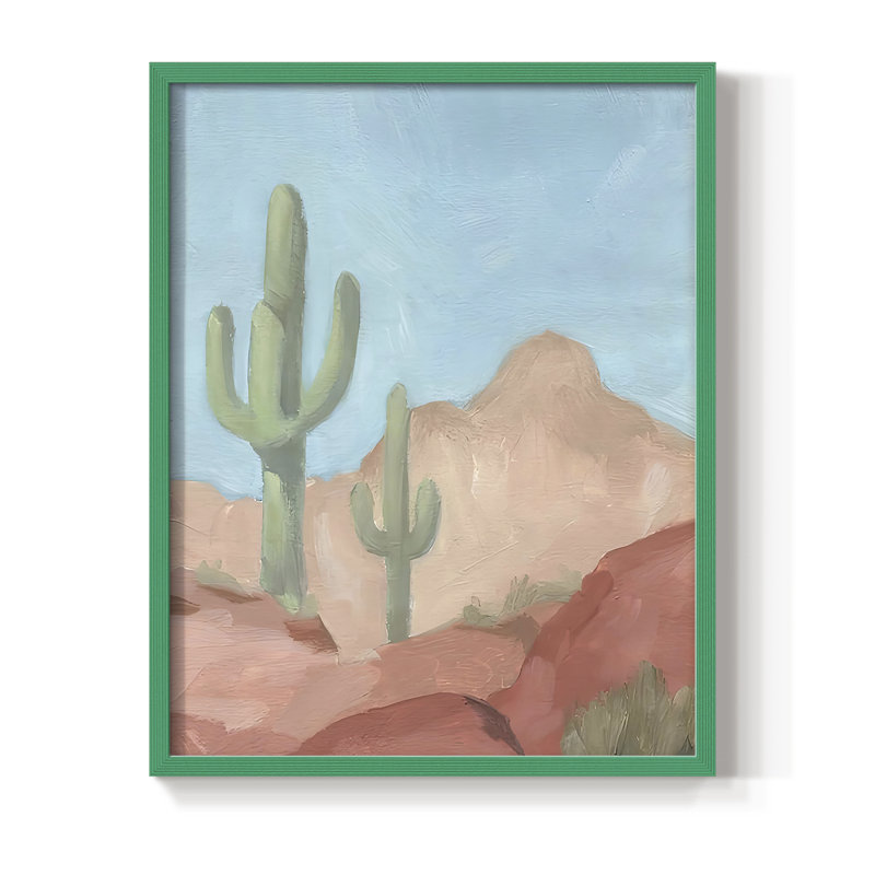 Sunny Saguaro II, reproduction encadrée - bois massif, H 30 po x l 24 po, Vert