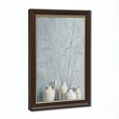 Art mural antique sur toile encadré doré pour le salon, la chambre à coucher, le bureau ou le vestibule - Décoration murale décorative avec plante en vase