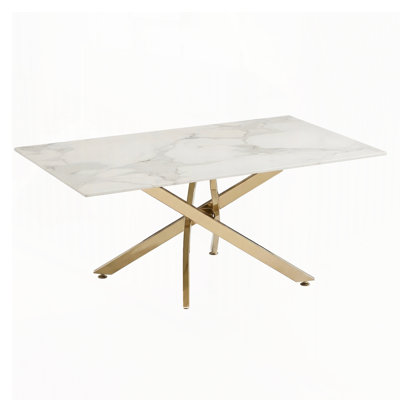 Faux Marble Coffee Table,Tempered Glass Top Rectangle Center Table for Living Room