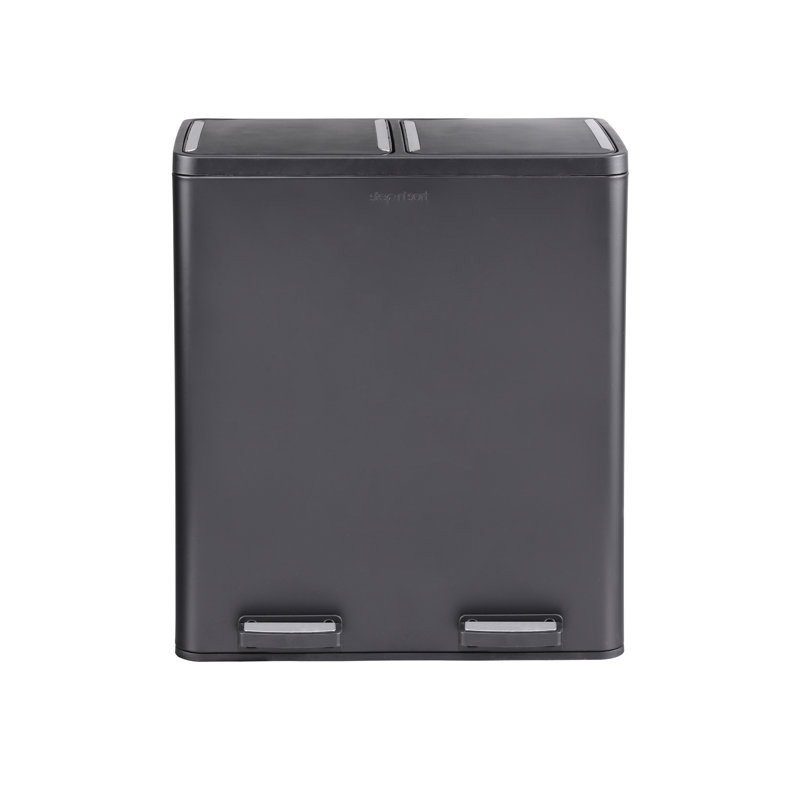 Large Black Stainless Steel Dual Compartment Trash and Recycling Bin