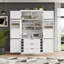 Armoire de cuisine 80,1 po, armoire de rangement autoportante de style shaker de 41,3 po avec 2 prises de courant, tablettes réglables, tablettes de porte et tiroirs-1423899861