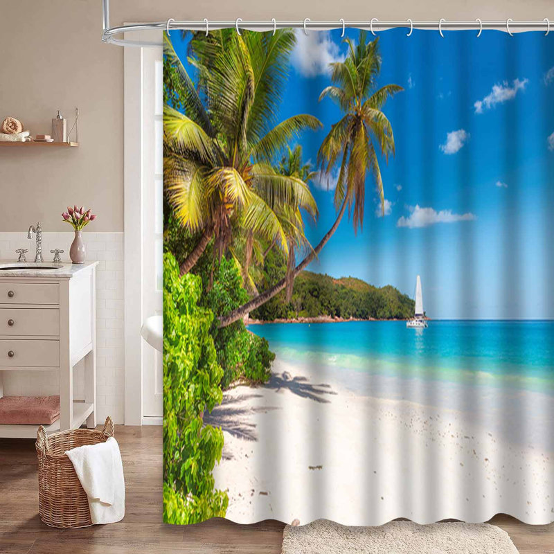 Sandy Beach, palmiers, voilier, mer turquoise, île paradisiaque avec 12 crochets, L 72 po x l 72 po
