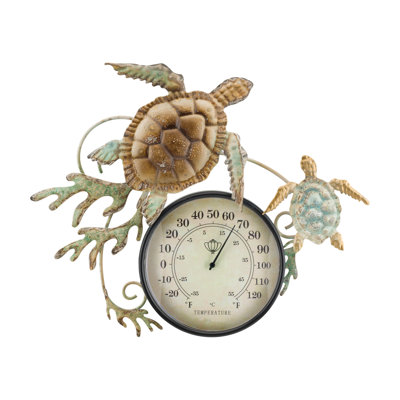 Magness Metal and Acrylic Outdoor Thermometer Wall Decor with Nautical and Coastal Inspired Designs - Sea Turtle