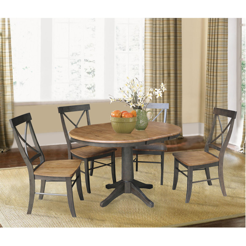 Chapital Extendable Solid Wood Dining Set, 5, Hickory/Washed Coal