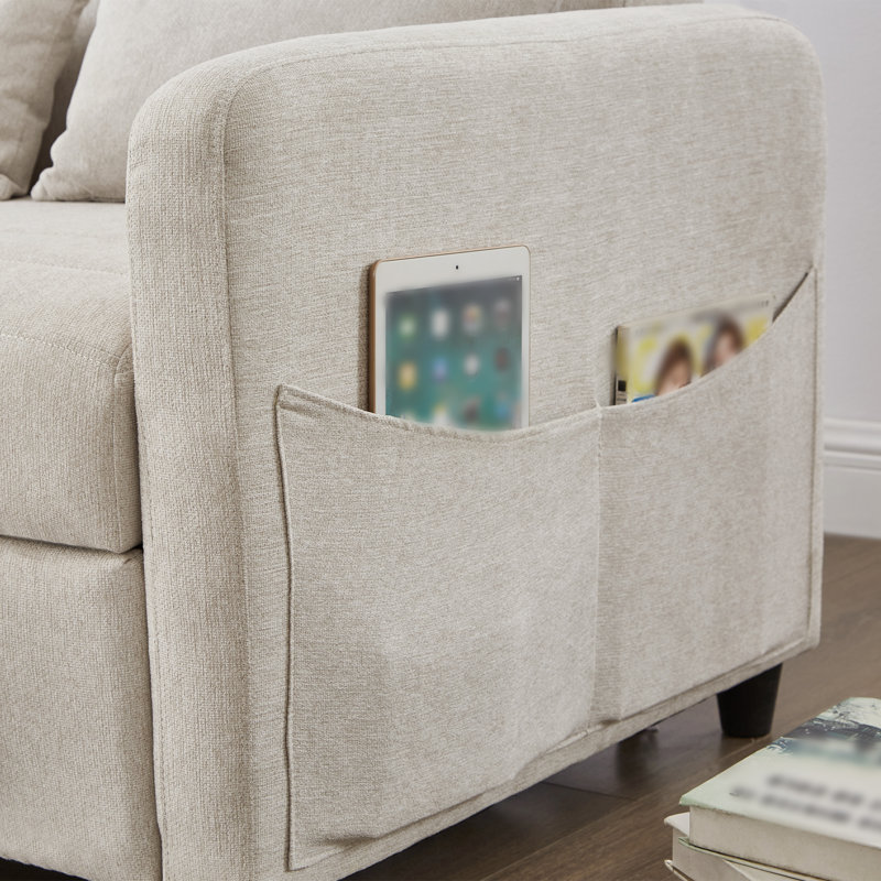 2 Seater Linen Sofa Bed, Beige Linen