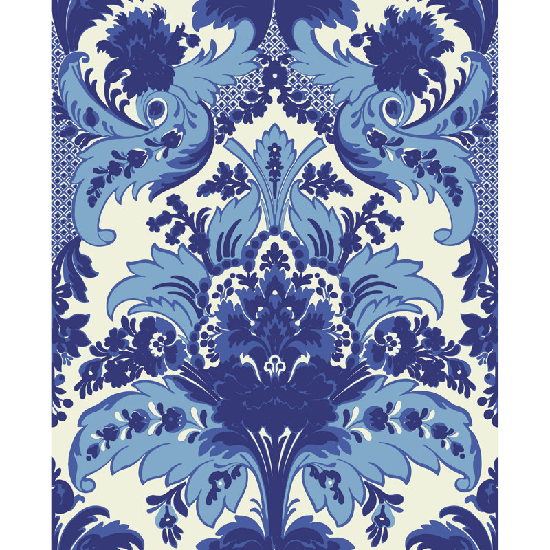 Albemarle Aldwych Damask Wallpaper Roll, Blue/White