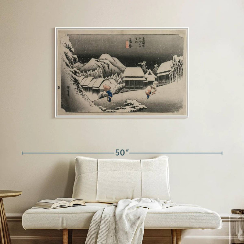 Neige du soir à Kambara, Cadre flottant blanc, 40 po x 27 po