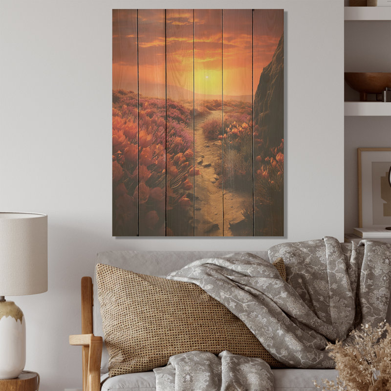 Succulent Sunset Field In Texas - Succulent Wood Art sur bois de pin naturel, H 32 po x l 24 po
