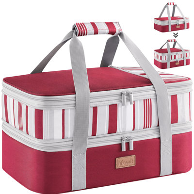 Expandable Insulated Casserole Carrier For Hot Or Cold Food, Double Decker Food Bag Lasagna Holder Carry Tote For Potluck Parties/picnic/cookouts, Fits 9"x13" Baking Dish