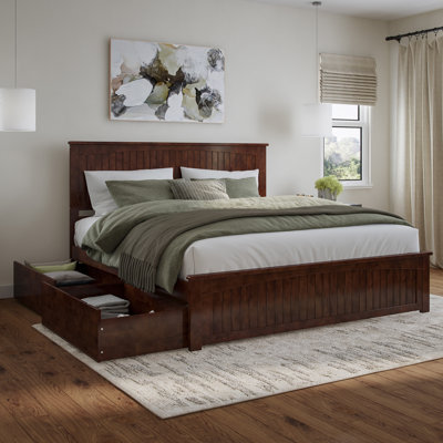 Kindig Solid Wood Coastal Cottage Platform Bed with Matching Footboard and Storage Drawers