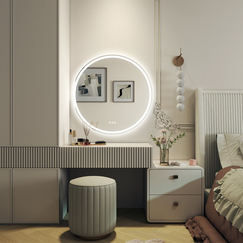 Round LED Vanity Mirror with Front & Back Light, Anti-Fog,Dimmable, 3 Color Temperatures, 36" x 36"
