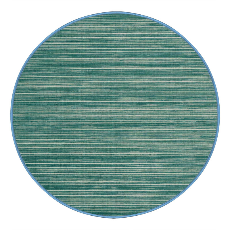 Tapis bleu à rayures horizontales lavable à la machine, Rond 5 pi