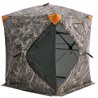 Hunting Blind, 270° See Through Ground Blind, 1-2 Person Pop Up Deer Blind for Hunting with Carrying Bag, Portable Resilient Hunting Tent, One-Way See-Through Mesh for Turkey and Deer Hunting