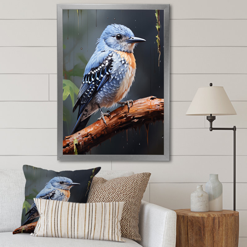 Dusk Plummet Bird - Art mural oiseau, H 40 po x l 30 po x P 1,5 po, Cadre simple argenté