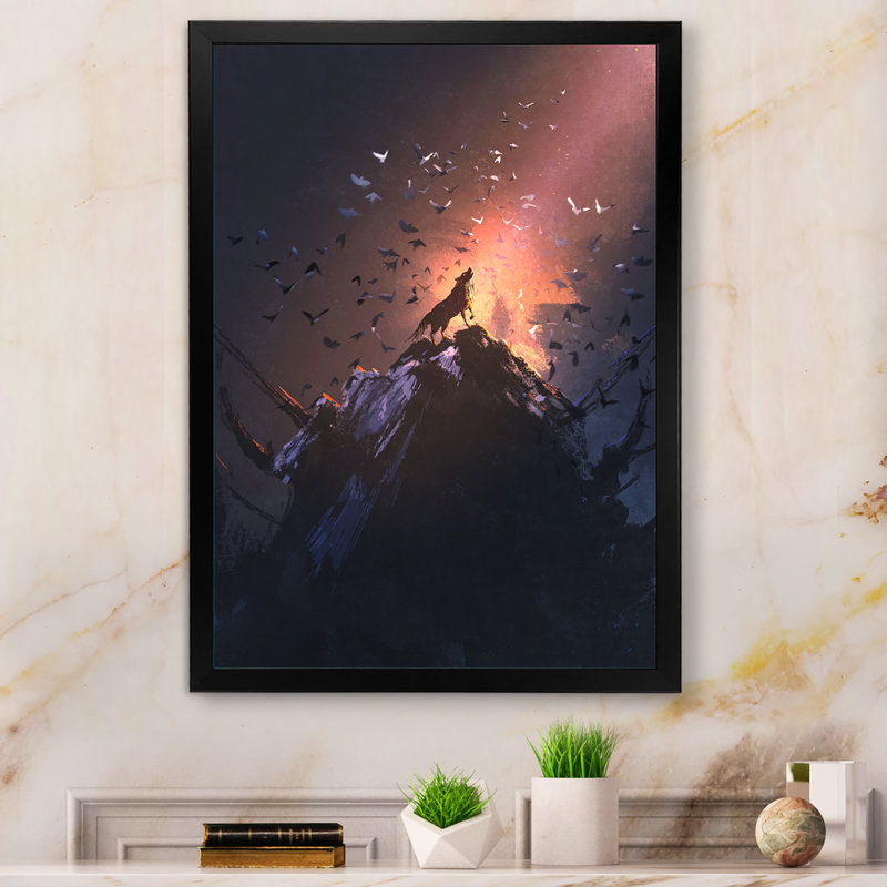 «Video Game Fantasy Wolf on Rock», reproduction de cadre photo sur toile, H 20 po x l 12 po x P 1 po, Cadre noir
