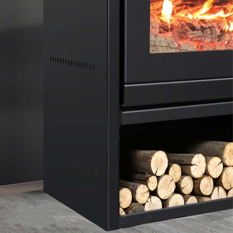 Black fireplace A metal wood-burning fireplace