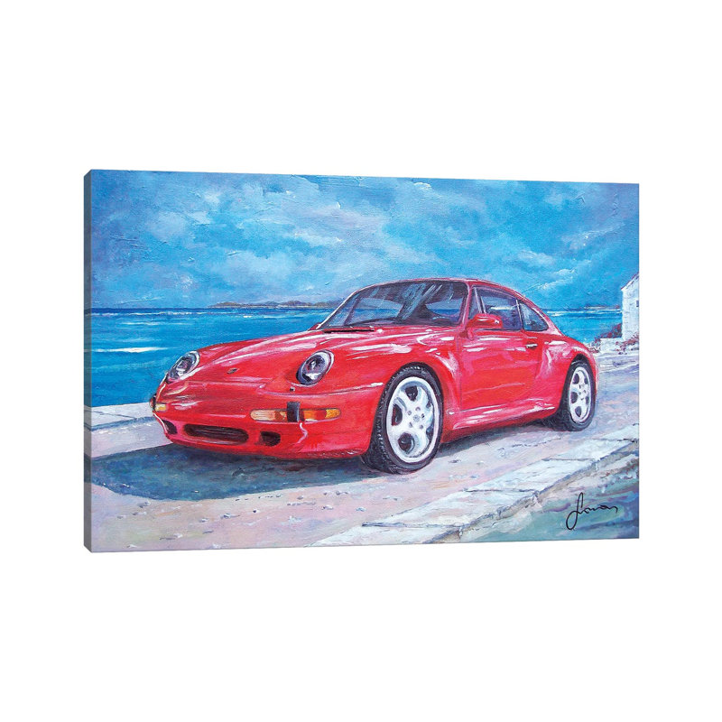 "Carrera S" de 1990 par Sinisa Saratlic - peinture sur toile tendue, H 8 po x l 12 po x P 0,75 po