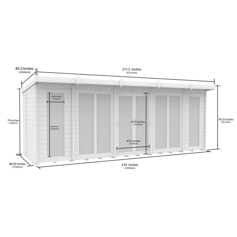 18ft x 6ft Pent Summer House (Full Height Window)