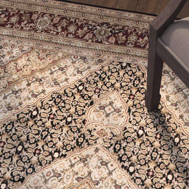 Tapis oriental oriental en laine touffeté à la main noir, Rectangle 7 pi 9 po x 9 pi 9 po