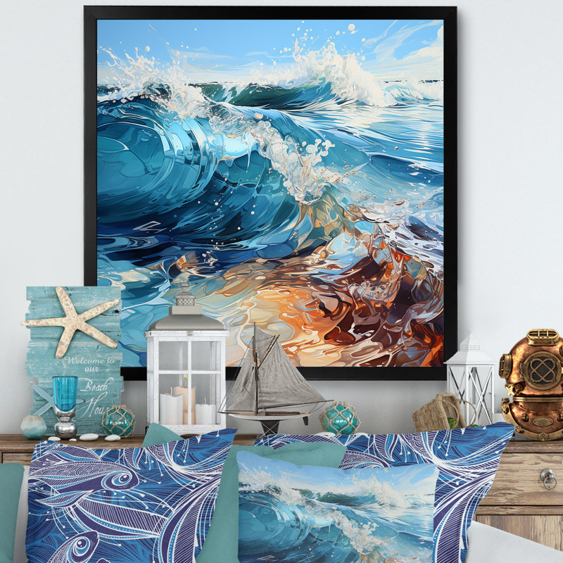 «Ocean Charm Vivid», impression sur toile, H 16 po x l 16 po x P 1 po, Cadre simple noir
