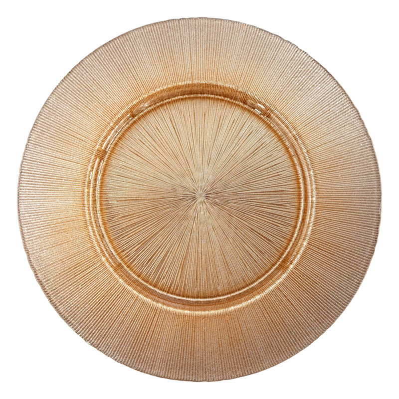 Wanye Glass Striped Charger, Glitter Rose Gold