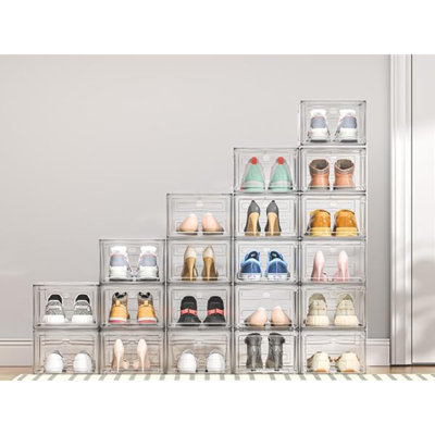 Shoe Storage Box, 6 Pcs Shoe Storage Plastic Stackable, Clear Shoe Box, Foldable Shoe Storage Organiser. Sneaker Display Case, Shoe Box With Magnetic Door